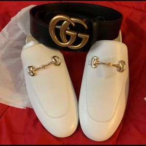 Pearl White Slides w/Gold Link Sz 38